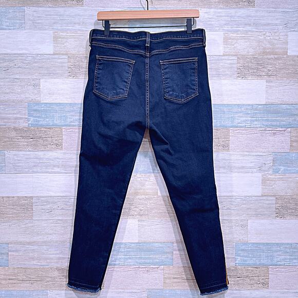 VERONICA BEARD Debbie 10" Frayed Dark Wash Tuxedo Stripe Skinny Jeans Womens 32 - Picture 4 of 7